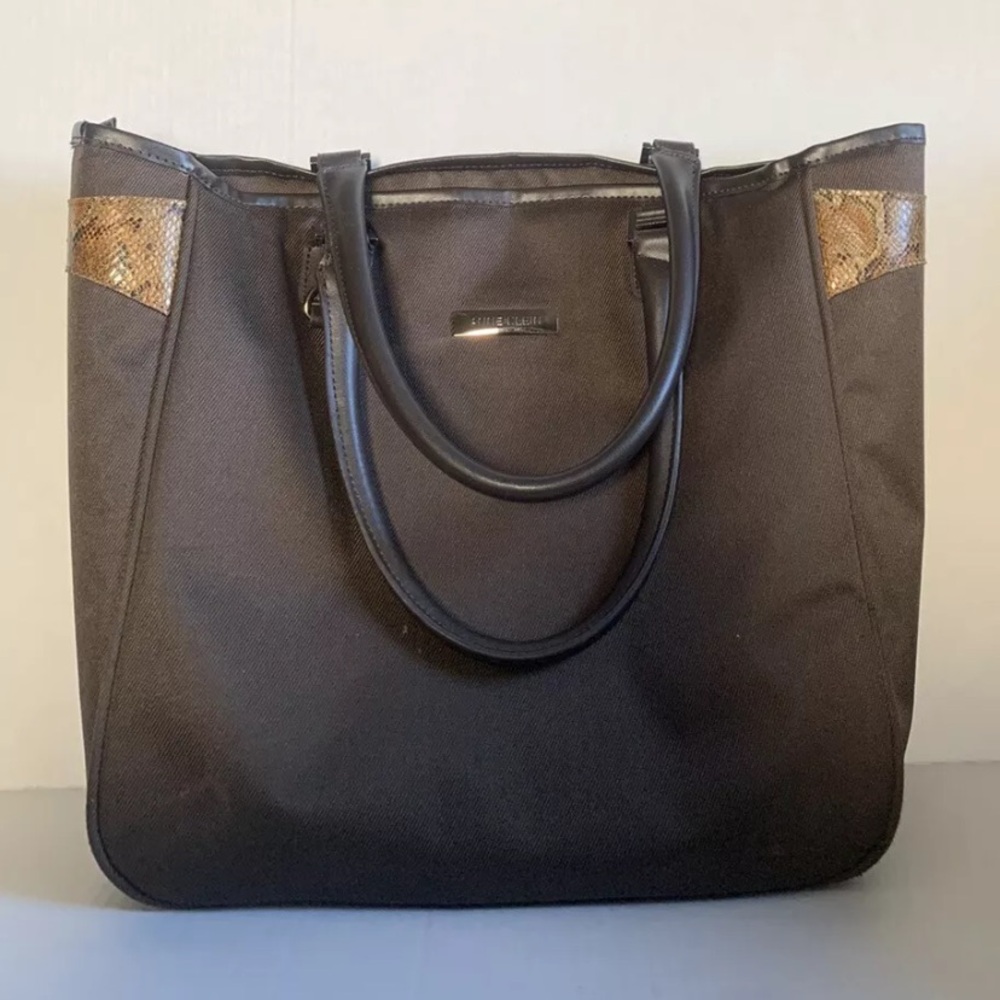 Anne Klein Large Brown Zipper  Multipurpose Nylon Tote Bag